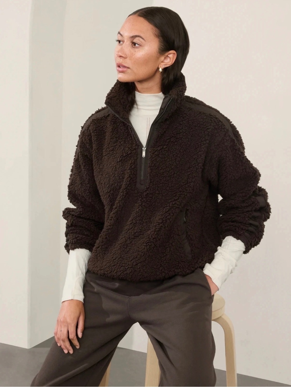 Athleta XS Cloud Fleece Jacket Truffle Brown Coat SUPER SOFT Plush Zip